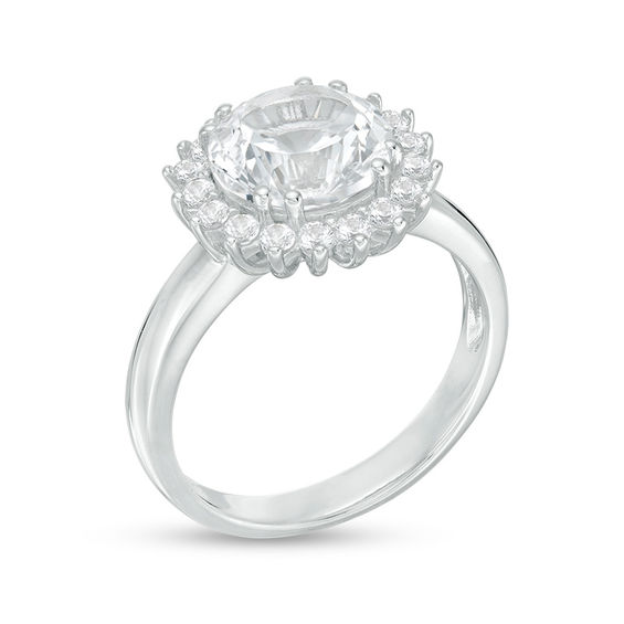 9.0mm Lab-Created White Sapphire Sunburst Frame Ring in Sterling Silver