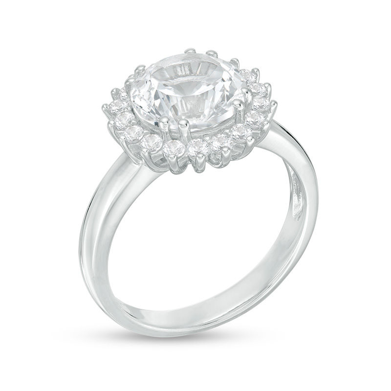 Main Image 2 of 9.0mm Lab-Created White Sapphire Sunburst Frame Ring in Sterling Silver