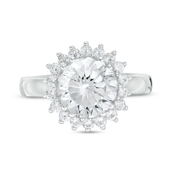 9.0mm Lab-Created White Sapphire Sunburst Frame Ring in Sterling Silver