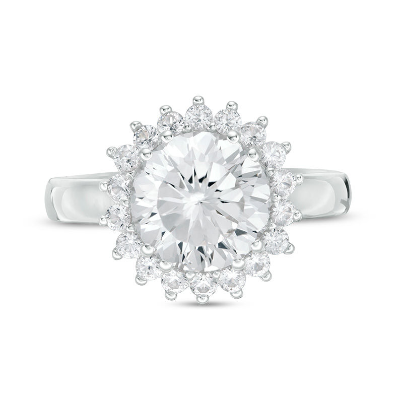Main Image 3 of 9.0mm Lab-Created White Sapphire Sunburst Frame Ring in Sterling Silver