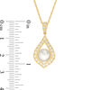 Thumbnail Image 2 of 8.0mm Button Freshwater Cultured Pearl and Lab-Created White Sapphire Pendant in Sterling Silver with 14K Gold Plate
