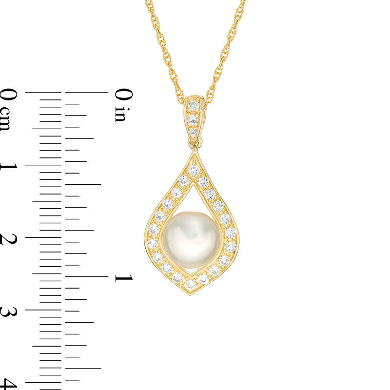 Main Image 2 of 8.0mm Button Freshwater Cultured Pearl and Lab-Created White Sapphire Pendant in Sterling Silver with 14K Gold Plate