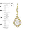 Thumbnail Image 2 of 7.0mm Button Freshwater Cultured Pearl and Lab-Created White Sapphire Earrings in Sterling Silver with 14K Gold Plate