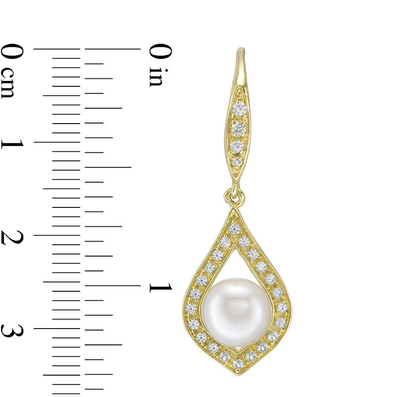 Main Image 2 of 7.0mm Button Freshwater Cultured Pearl and Lab-Created White Sapphire Earrings in Sterling Silver with 14K Gold Plate