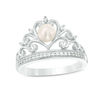 Thumbnail Image 1 of 5.0mm Button Freshwater Cultured Pearl and Lab-Created White Sapphire Crown Ring in Sterling Silver