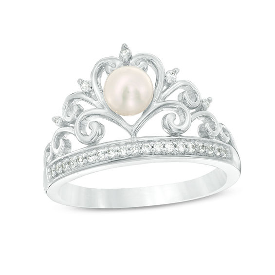 5.0mm Button Cultured Freshwater Pearl and Lab-Created White Sapphire Crown Ring in Sterling Silver - Size 7 5.0mm Button Cultured Freshwater Pearl and Lab-Created White Sapphire Crown Ring in Sterling Silver - Size 7