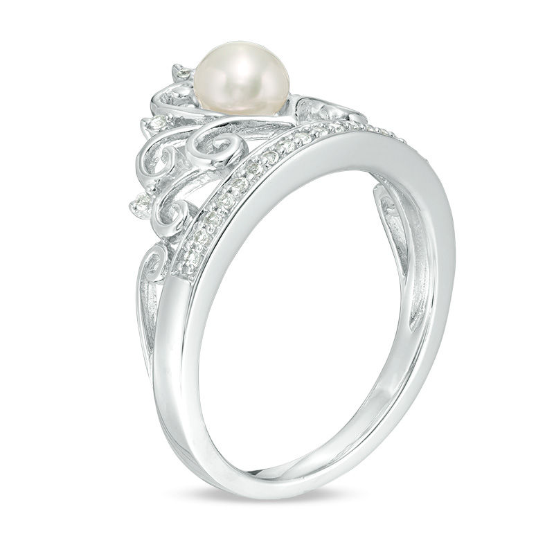 Main Image 2 of 5.0mm Button Freshwater Cultured Pearl and Lab-Created White Sapphire Crown Ring in Sterling Silver