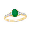 Thumbnail Image 1 of Oval Emerald and White Topaz Tri-Sides Ring in 10K Gold