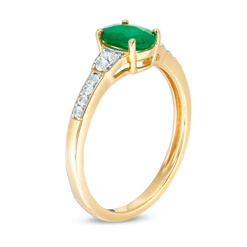Main Image 2 of Oval Emerald and White Topaz Tri-Sides Ring in 10K Gold