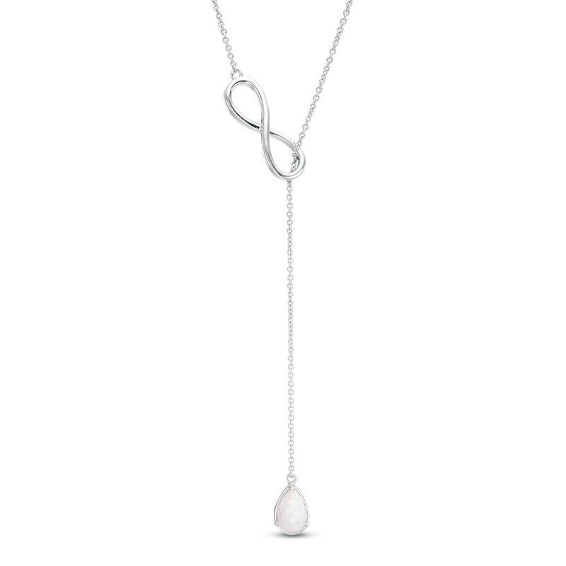 Pear-Shaped Lab-Created Opal Infinity Lariat Necklace in Sterling Silver - 20"