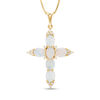 Thumbnail Image 0 of Oval Opal and 1/6 CT. T.W. Diamond Trio Pointed Cross Pendant in 14K Gold