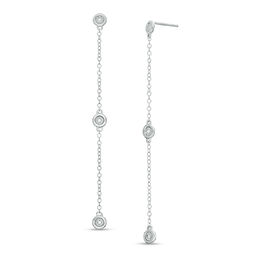 Diamond Accent Three Stone Station and Chain Drop Earrings in Sterling Silver