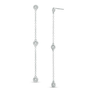 Diamond Accent Three Stone Station and Chain Drop Earrings in Sterling Silver