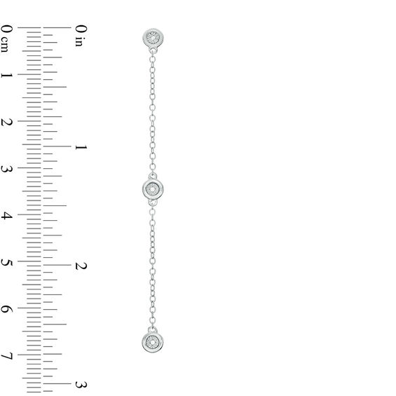 Diamond Accent Three Stone Station and Chain Drop Earrings in Sterling Silver