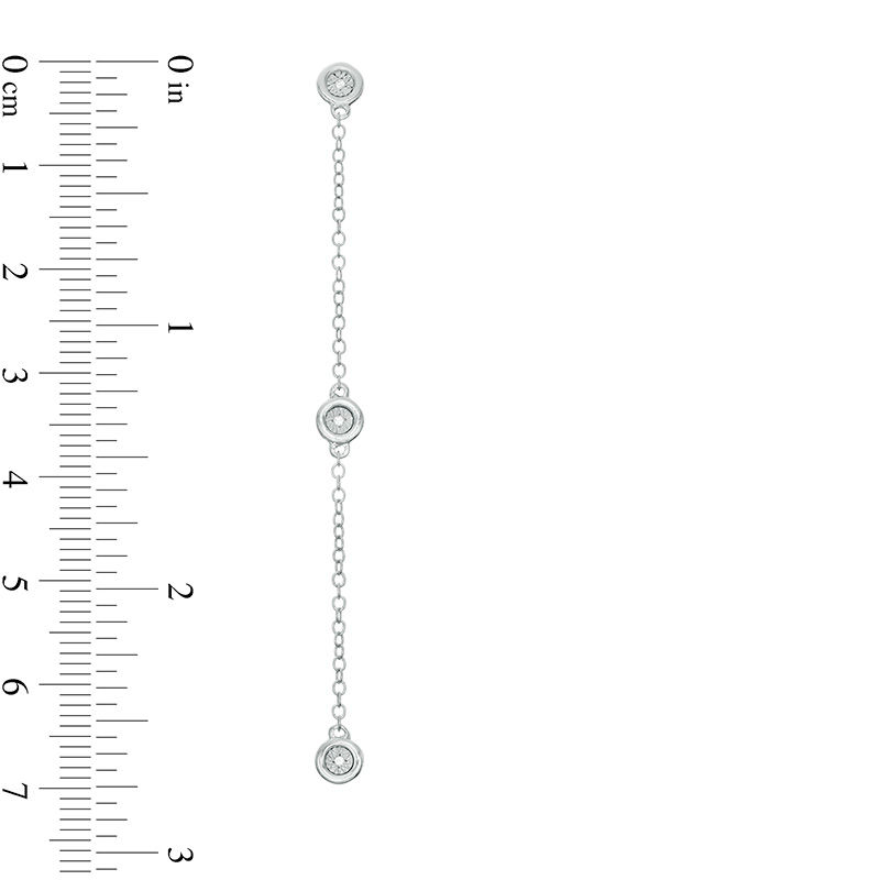 Main Image 3 of Diamond Accent Three Stone Station and Chain Drop Earrings in Sterling Silver