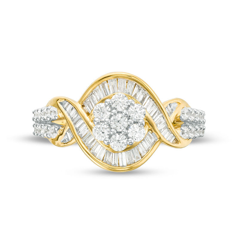 Main Image 4 of 1 CT. T.W. Composite Diamond Bypass Twist Ring in 10K Gold