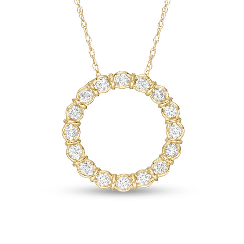 Main Image 1 of 1/2 CT. T.W. Diamond Collar Open Circle Pendant in 10K Gold