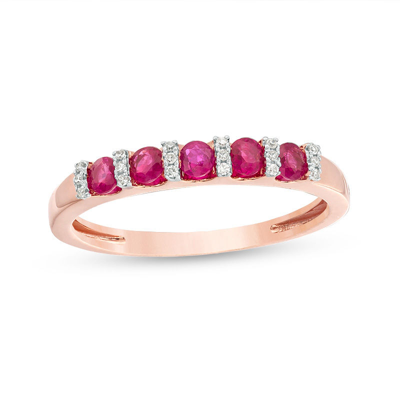 Main Image 1 of Ruby and Diamond Accent Five Stone Ring in 10K Rose Gold