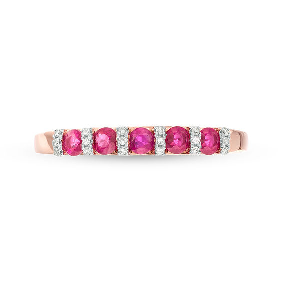 Ruby and Diamond Accent Five Stone Ring in 10K Rose Gold