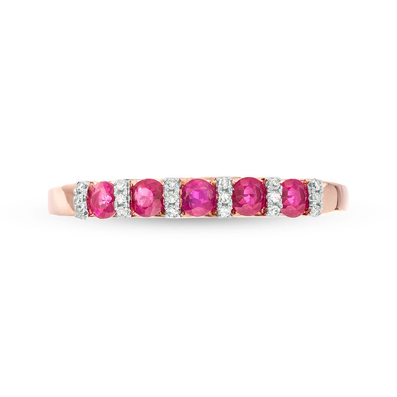 Main Image 4 of Ruby and Diamond Accent Five Stone Ring in 10K Rose Gold