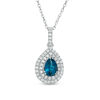 Thumbnail Image 1 of Pear-Shaped London Blue Topaz and Lab-Created White Sapphire Double Frame Teardrop Pendant in Sterling Silver