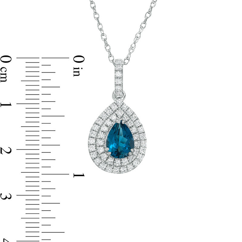 Pear-Shaped London Blue Topaz and Lab-Created White Sapphire Double Frame Teardrop Pendant in Sterling Silver