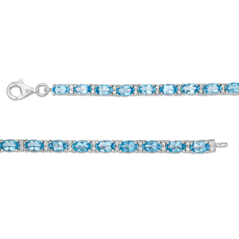 Main Image 2 of Oval Blue Topaz and Lab-Created White Sapphire Line Bracelet in Sterling Silver