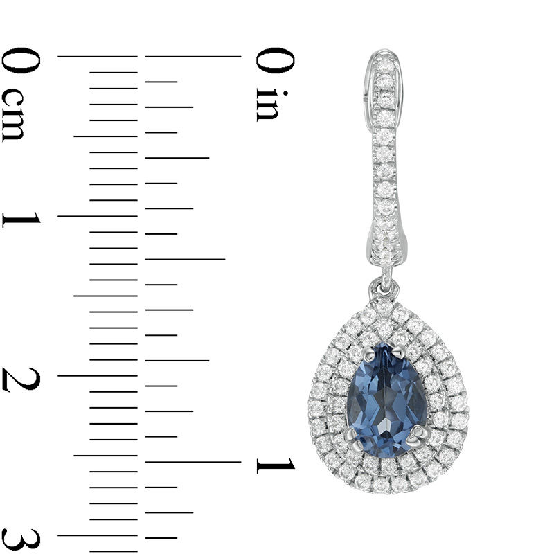 Main Image 2 of Pear-Shaped London Blue Topaz and Lab-Created White Sapphire Double Frame Drop Earrings in Sterling Silver