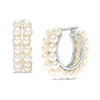 Thumbnail Image 1 of 3.0-4.0mm Freshwater Cultured Pearl Double Row Huggie Hoop Earrings in Sterling Silver