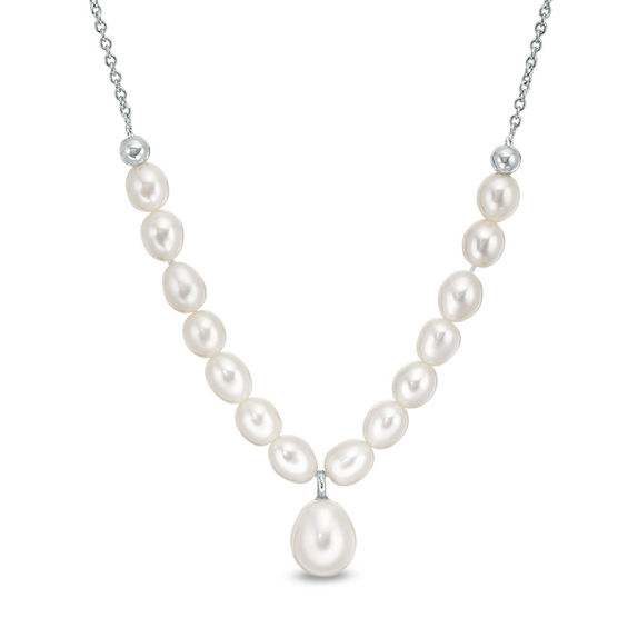 5.0-9.0mm Baroque Freshwater Cultured Pearl Beaded Adjustable "Y" Necklace in Sterling Silver-19"