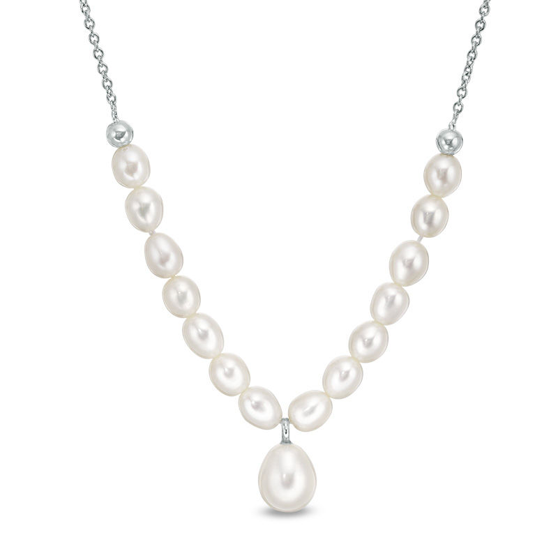 Main Image 1 of 5.0-9.0mm Baroque Freshwater Cultured Pearl Beaded Adjustable "Y" Necklace in Sterling Silver-19"