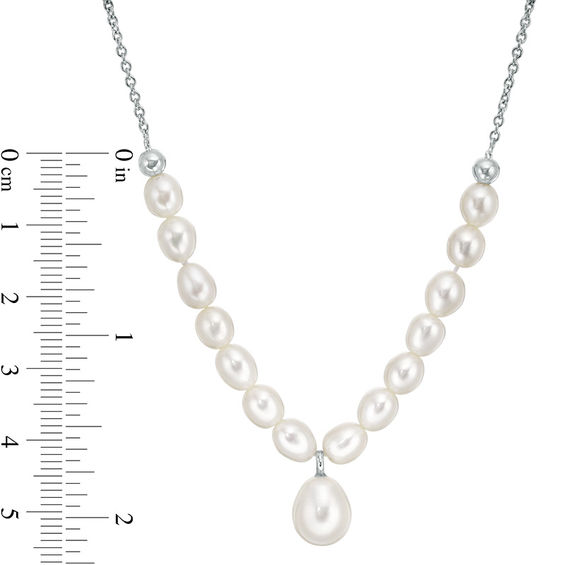 5.0-9.0mm Baroque Freshwater Cultured Pearl Beaded Adjustable "Y" Necklace in Sterling Silver-19"