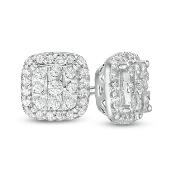 1/4 CT. T.w. Cushion-Shaped Multi-Diamond Cushion Frame Stud Earrings in 10K White Gold