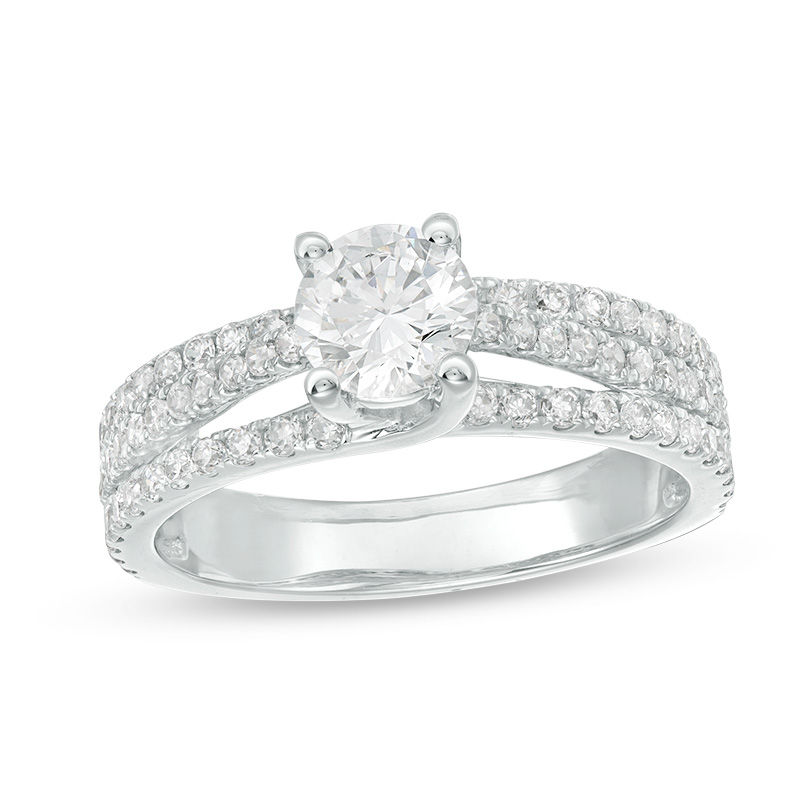 Main Image 1 of 1-1/2 CT. T.W. Diamond Split Shank Engagement Ring in 14K White Gold