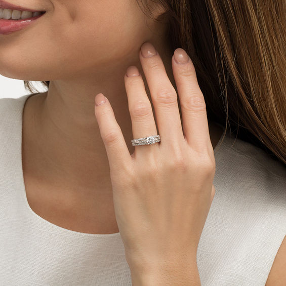1-1/2 CT. T.w. Diamond Split Shank Engagement Ring in 14K White Gold
