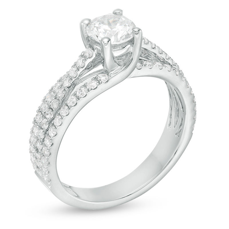 Main Image 3 of 1-1/2 CT. T.W. Diamond Split Shank Engagement Ring in 14K White Gold