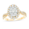 Thumbnail Image 0 of 1-1/4 CT. T.W. Composite Diamond Oval Frame Twist Engagement Ring in 14K Two-Tone Gold