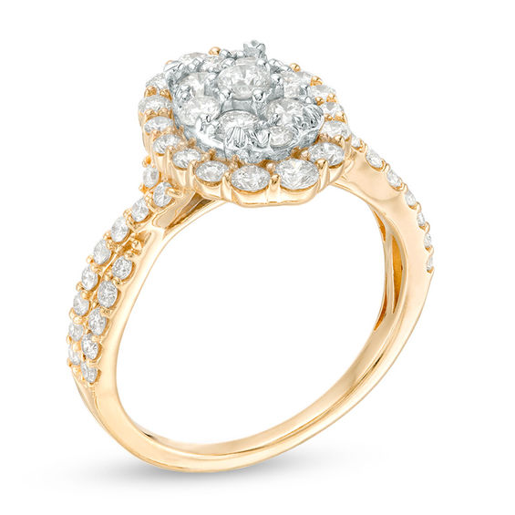 1-1/4 CT. T.w. Composite Diamond Oval Frame Twist Engagement Ring in 14K Two-Tone Gold