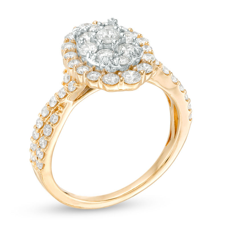 1-1/4 CT. T.W. Composite Diamond Oval Frame Twist Engagement Ring in 14K Two-Tone Gold