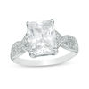 Thumbnail Image 0 of Radiant-Cut Lab-Created White Sapphire Vintage-Style Crossover Ring in Sterling Silver