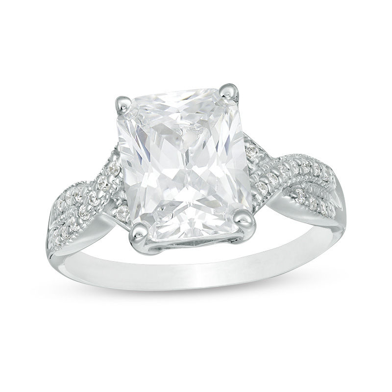 Main Image 1 of Radiant-Cut Lab-Created White Sapphire Vintage-Style Crossover Ring in Sterling Silver