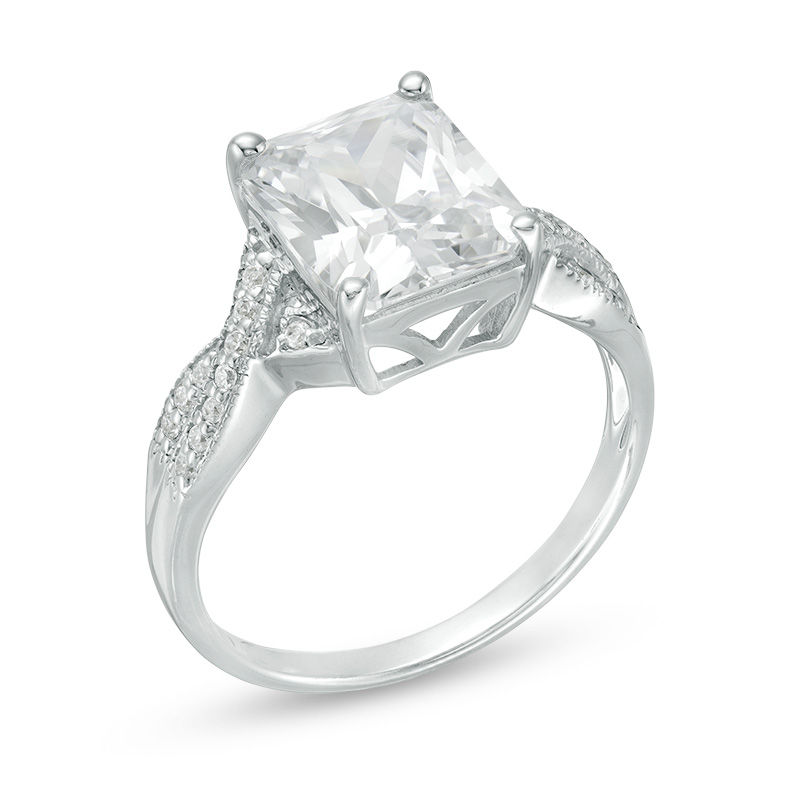 Main Image 2 of Radiant-Cut Lab-Created White Sapphire Vintage-Style Crossover Ring in Sterling Silver