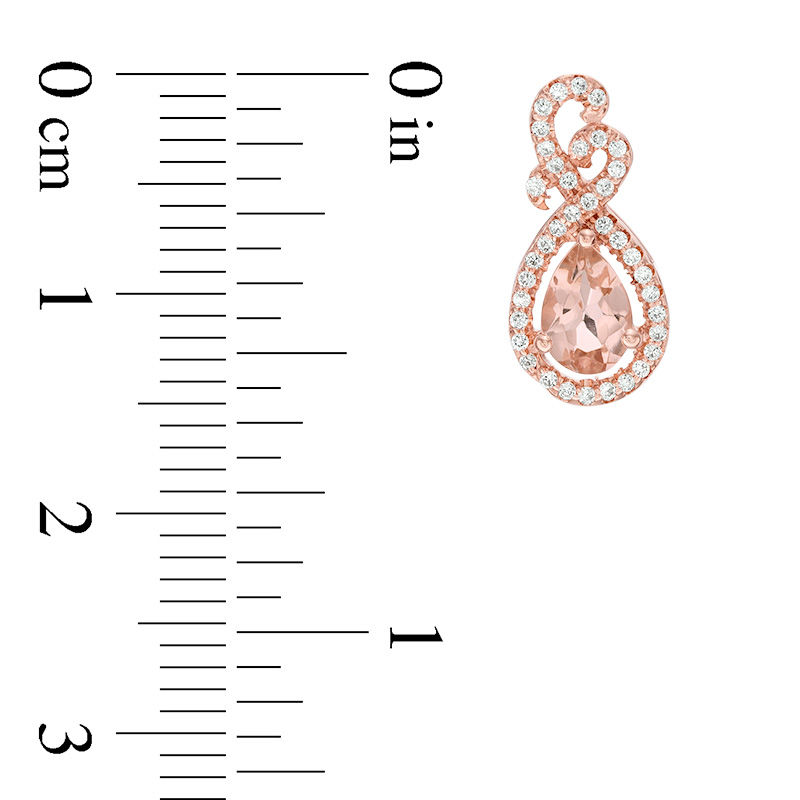 Main Image 2 of Pear-Shaped Morganite and 1/5 CT. T.W. Diamond Teardrop Earrings in 10K Rose Gold