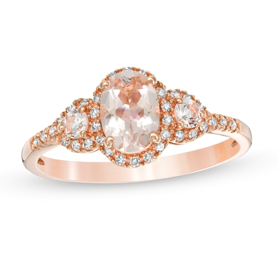 Oval Morganite and 1/10 CT. T.w. Diamond Frame Ring in 10K Rose Gold