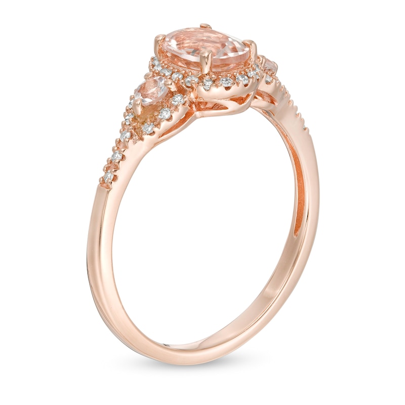 Main Image 2 of Oval Morganite and 1/10 CT.  T.W. Diamond Frame Ring in 10K Rose Gold