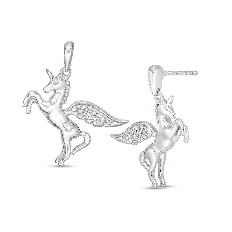 Diamond Accent Winged Unicorn Drop Earrings in Sterling Silver