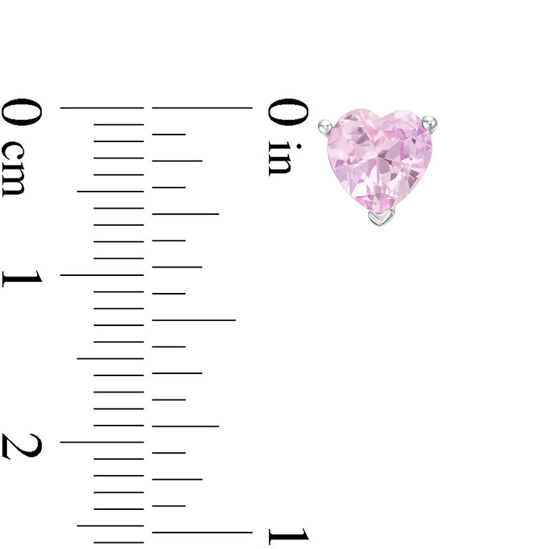 Main Image 3 of 6.0mm Heart-Shaped Lab-Created Pink Sapphire Solitaire with Scroll Side Accents Stud Earrings in Sterling Silver