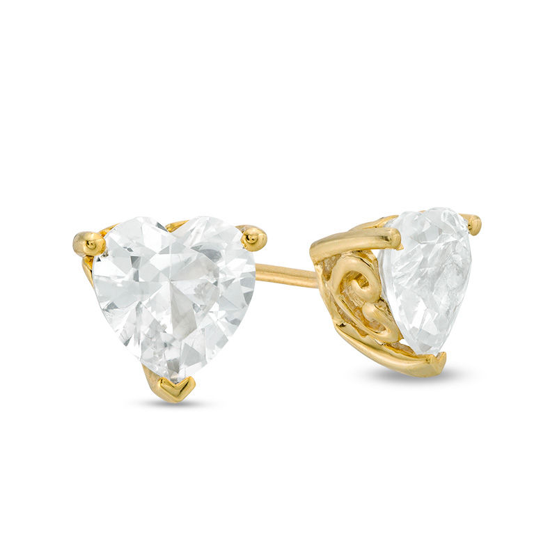 Main Image 1 of 6.0mm Heart-Shaped Lab-Created White Sapphire Solitaire Stud Earrings in Sterling Silver with 14K Gold Plate