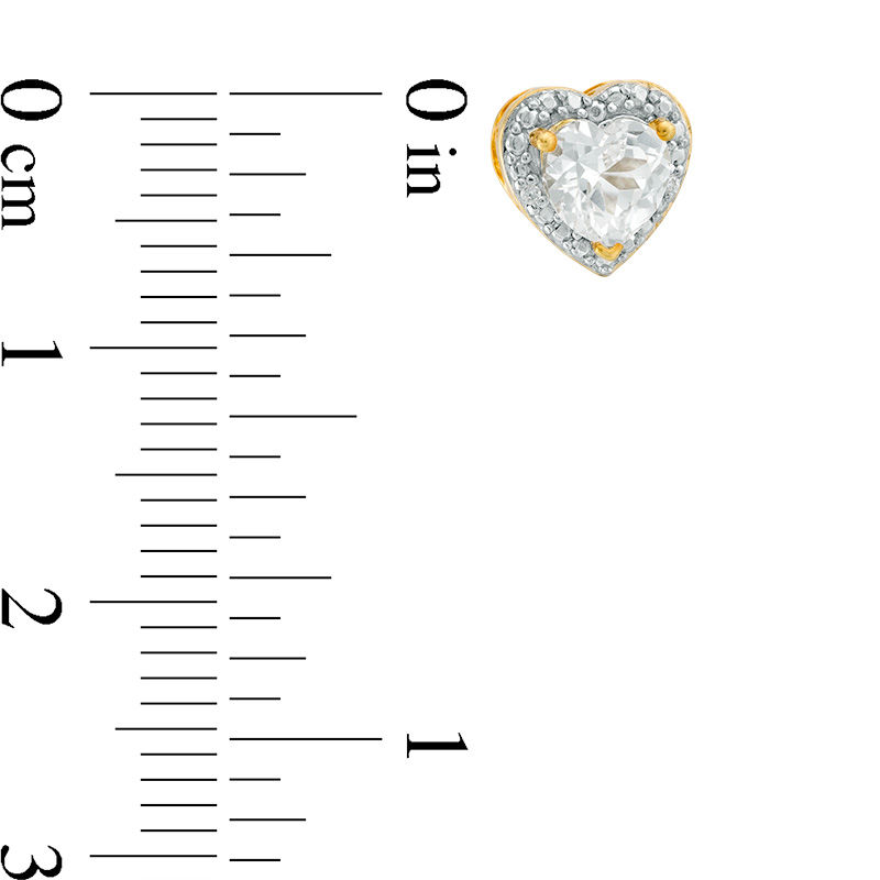 Main Image 2 of 5.0mm Heart-Shaped Lab-Created White Sapphire and Diamond Accent Stud Earrings in Sterling Silver with 14K Gold Plate