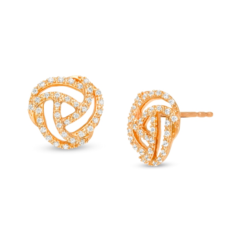 Main Image 1 of 1/5 CT. T.W. Diamond Open Love Knot Stud Earrings in 10K Rose Gold